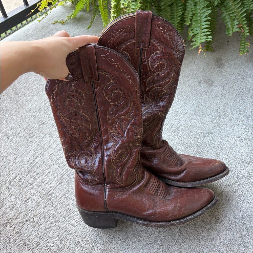 Dan Post Brown Leather Embroidered Cowboy Boots